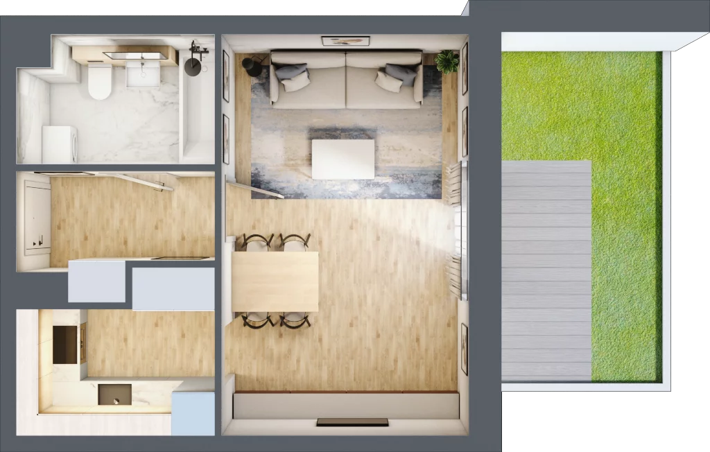 1 pokój, mieszkanie 33,29 m², parter, oferta nr R.1.0.01, Partynice House II, Wrocław, Krzyki-Partynice, Krzyki, ul. Kawalerzystów