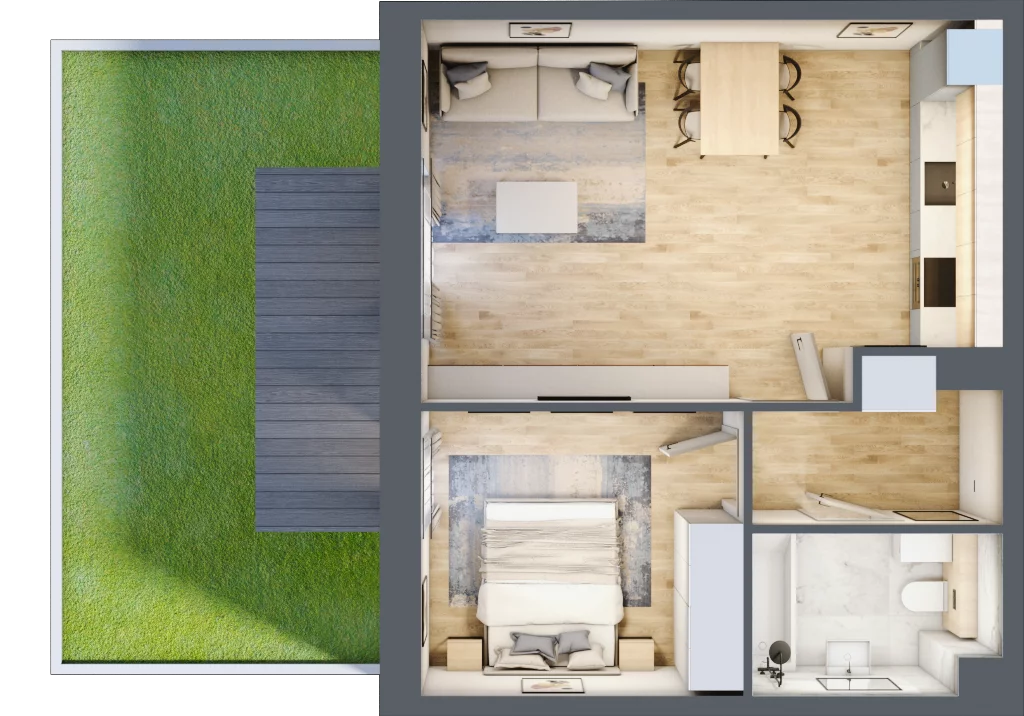 2 pokoje, mieszkanie 44,10 m², parter, oferta nr R.1.0.06, Partynice House II, Wrocław, Krzyki-Partynice, Krzyki, ul. Kawalerzystów