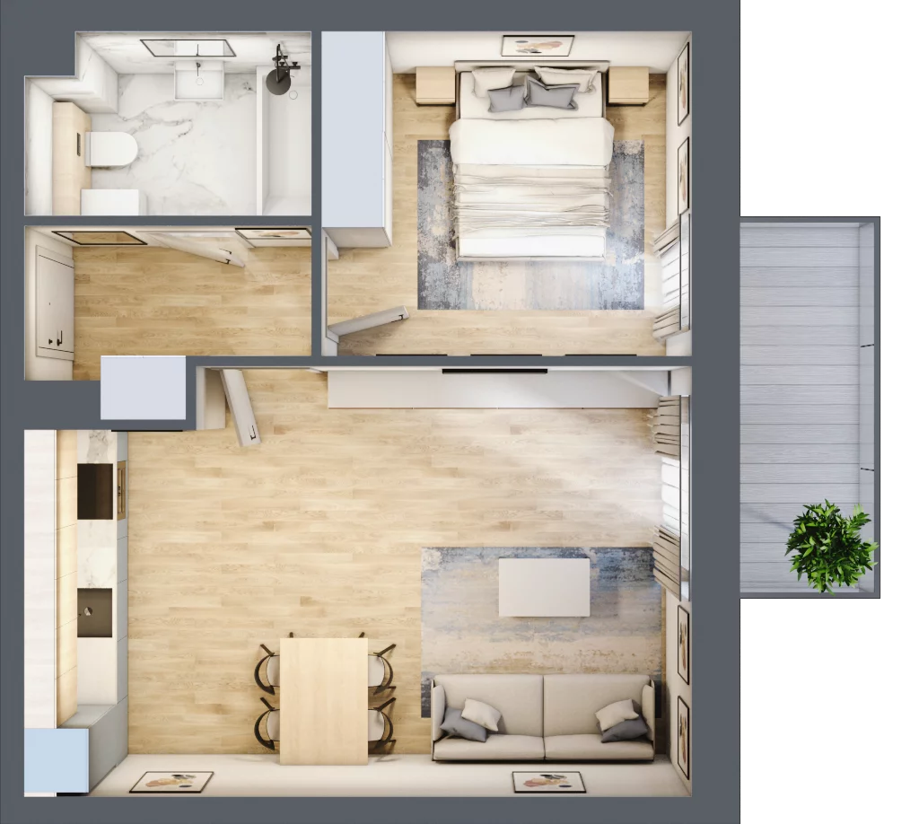 2 pokoje, mieszkanie 43,48 m², piętro 1, oferta nr R.1.1.09, Partynice House II, Wrocław, Krzyki-Partynice, Krzyki, ul. Kawalerzystów