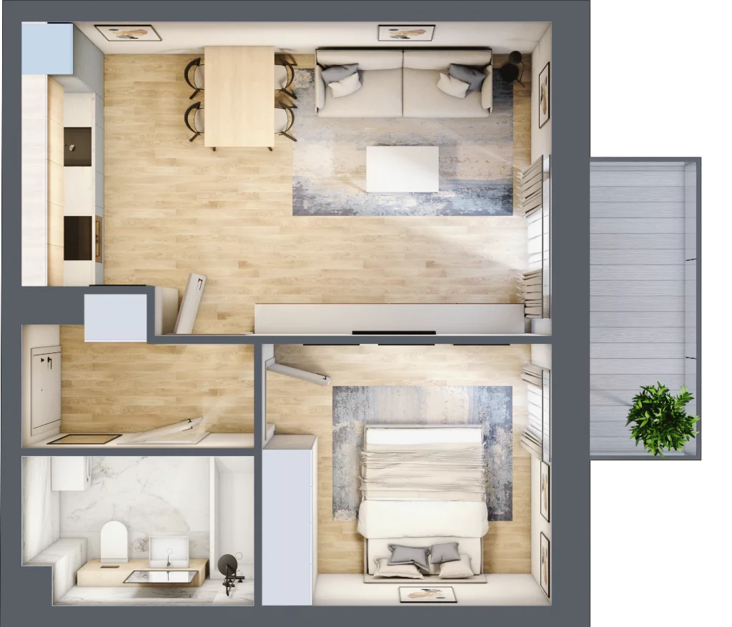 2 pokoje, mieszkanie 41,75 m², piętro 2, oferta nr R.1.2.18, Partynice House II, Wrocław, Krzyki-Partynice, Krzyki, ul. Kawalerzystów
