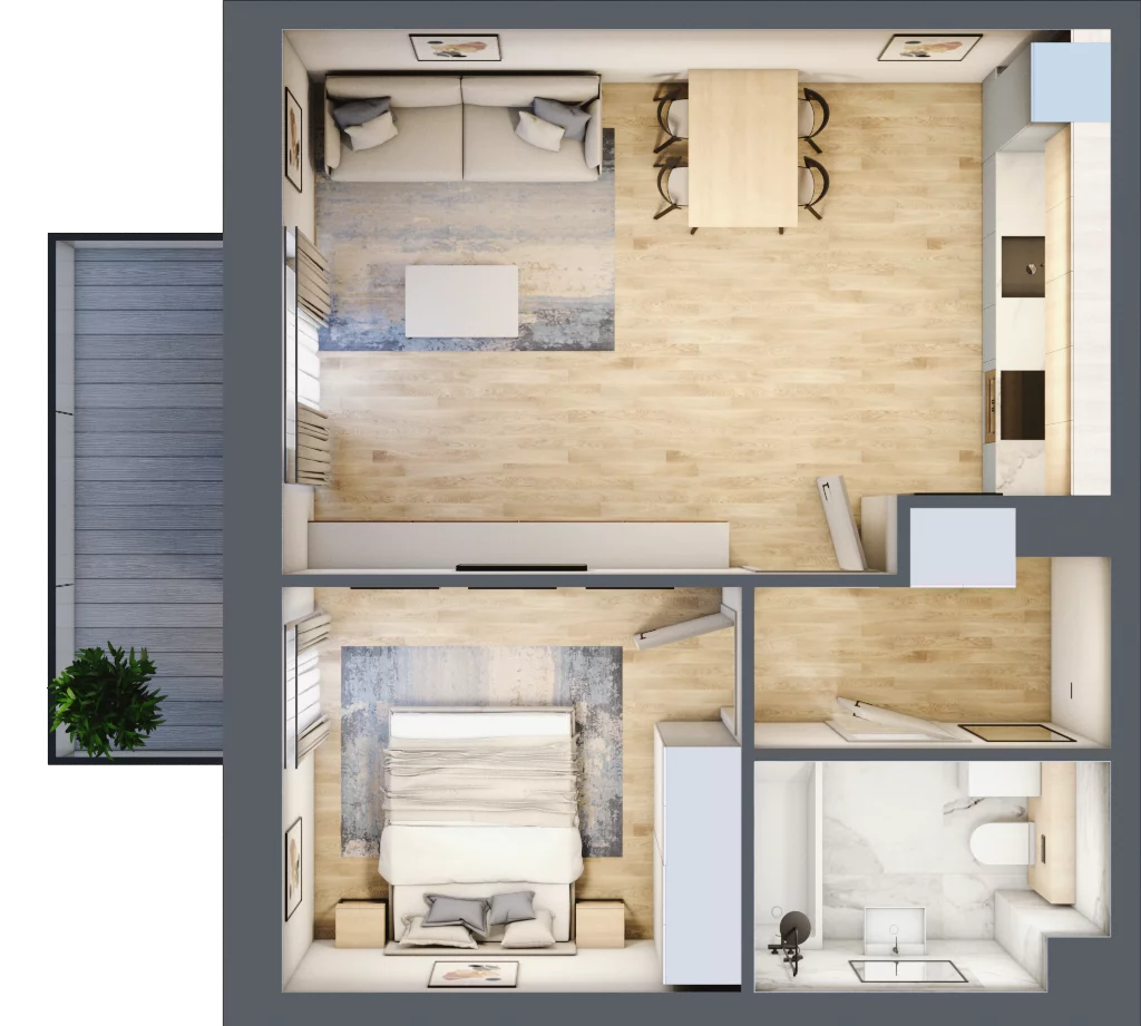 2 pokoje, mieszkanie 43,98 m², piętro 2, oferta nr R.1.2.22, Partynice House II, Wrocław, Krzyki-Partynice, Krzyki, ul. Kawalerzystów