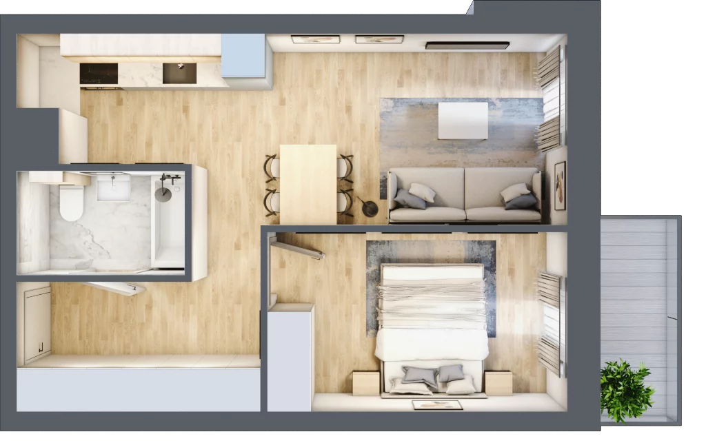 2 pokoje, apartament 38,23 m², piętro 2, oferta nr 02.4.M03, Mieszczańska Park, Wrocław, Nadodrze, ul. Dmowskiego
