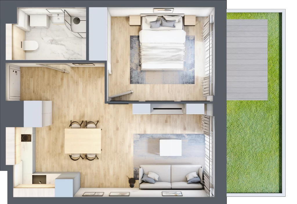 2 pokoje, apartament inwestycyjny 41,73 m², parter, oferta nr MN05, Apartamenty Wypoczynkowa, Jastrzębia Góra, ul. Wypoczynkowa