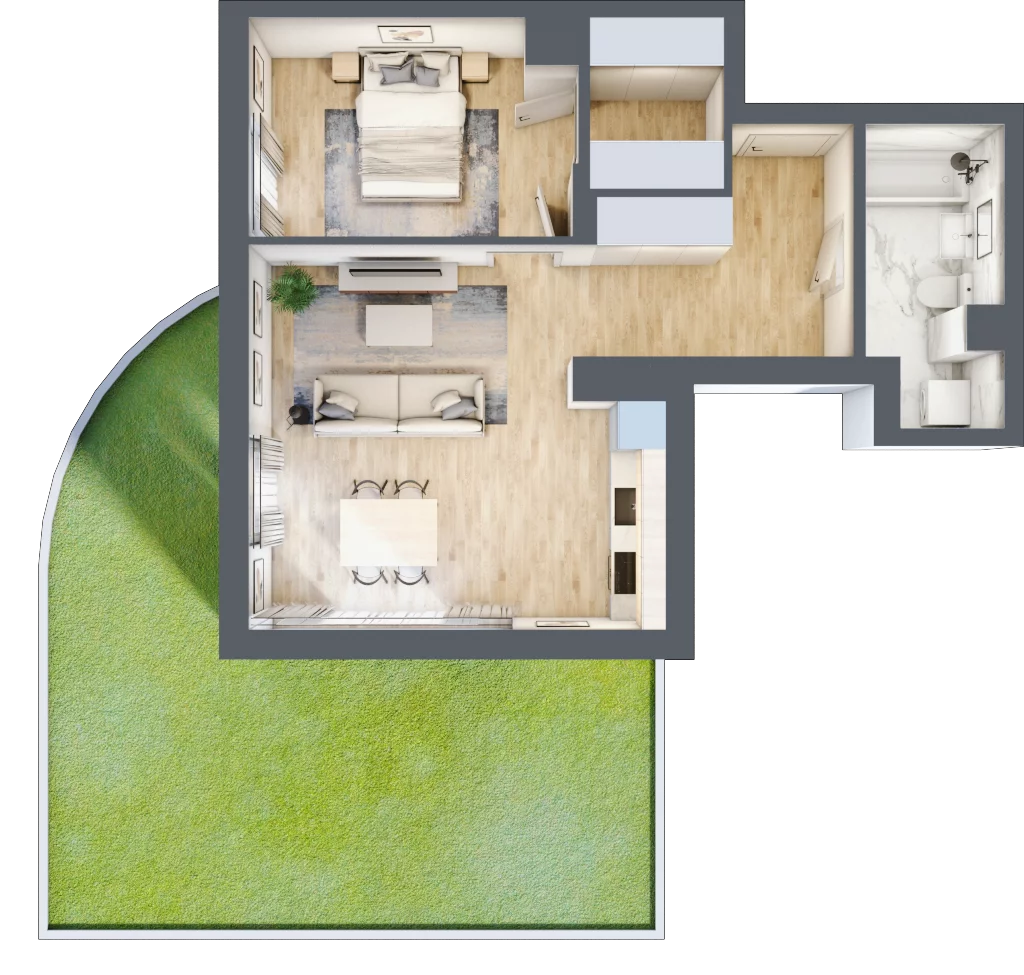 2 pokoje, mieszkanie 52,48 m², parter, oferta nr 6C0001, Jaśminowy Mokotów VI Wille Miejskie, Warszawa, Mokotów, Stegny, ul. Białego Dębu