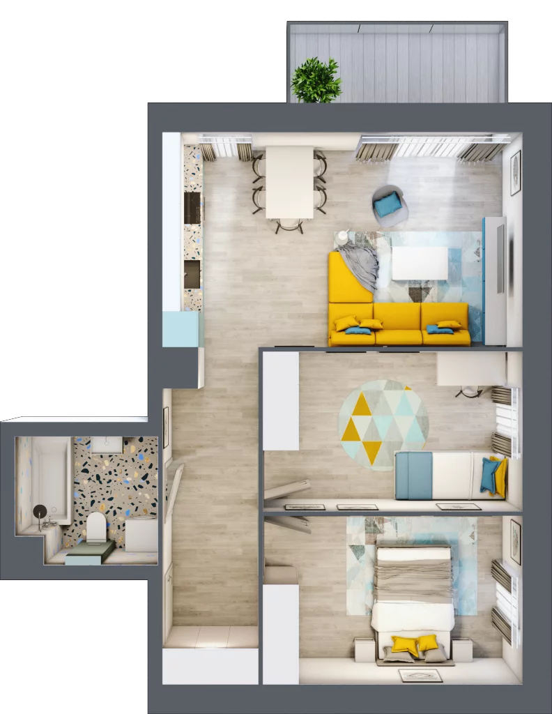 3 pokoje, mieszkanie 58,01 m², piętro 2, oferta nr 61, Apart Warszawska, Białystok, Piasta II, ul. Warszawska/ Piastowska