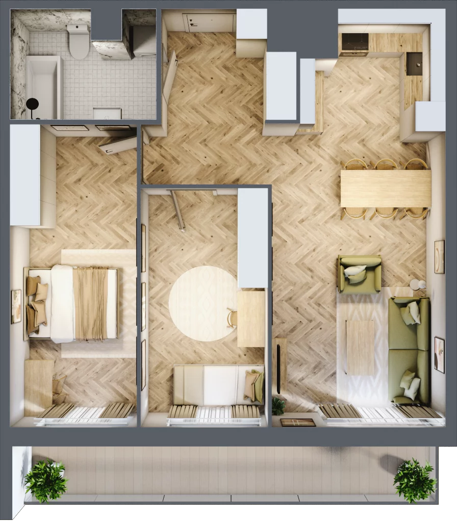 3 pokoje, mieszkanie 69,96 m², piętro 11, oferta nr 11.K1.05, Langiewicza 37, Rzeszów, Śródmieście, ul. Langiewicza 37