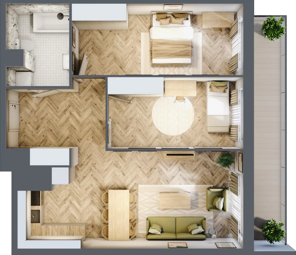 3 pokoje, mieszkanie 69,31 m², piętro 9, oferta nr 09.K2.06, Langiewicza 37, Rzeszów, Śródmieście, ul. Langiewicza 37