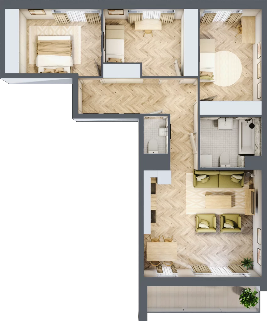 4 pokoje, mieszkanie 78,71 m², piętro 2, oferta nr 02.K1.01, Langiewicza 37, Rzeszów, Śródmieście, ul. Langiewicza 37