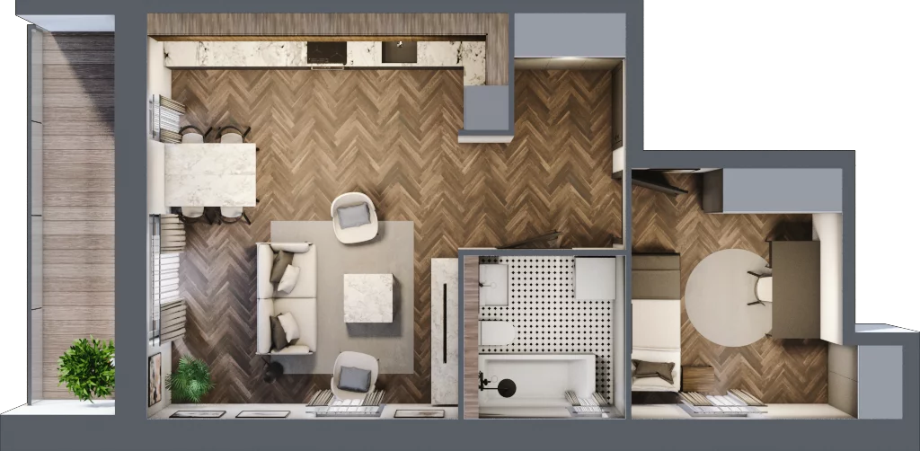 2 pokoje, mieszkanie 45,82 m², parter, oferta nr 1, Osiedle Bulwar, Bartąg, ul. Bartąska