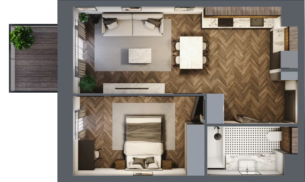 2 pokoje, apartament 44,54 m², piętro 2, oferta nr 14, Kopalniana 1, Katowice, Bogucice, ul. Kopalniana 1