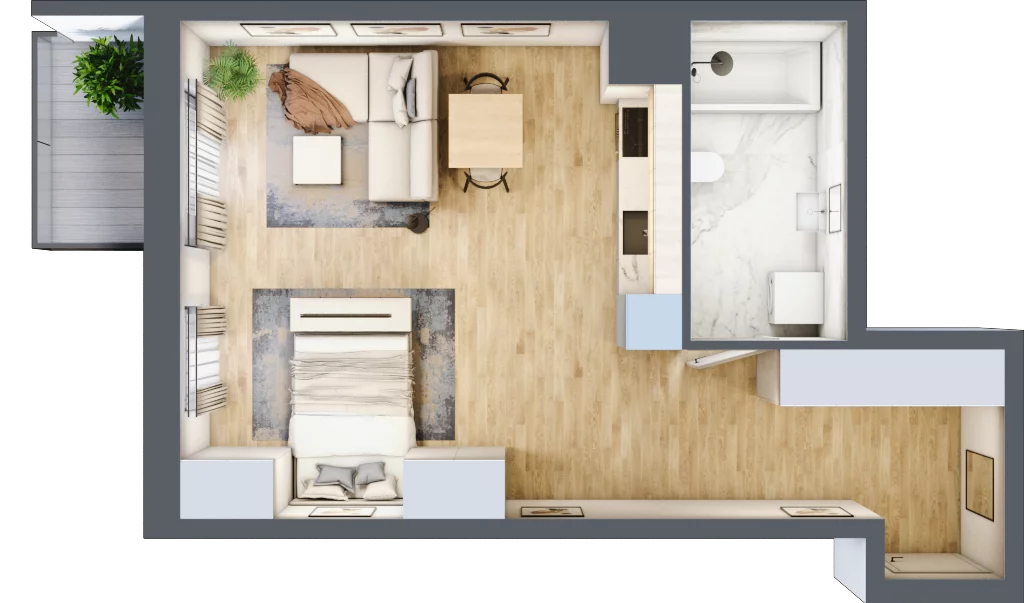 1 pokój, mieszkanie 41,46 m², piętro 3, oferta nr I-B44, Industria II, Bydgoszcz, Bocianowo, ul. Rycerska 22