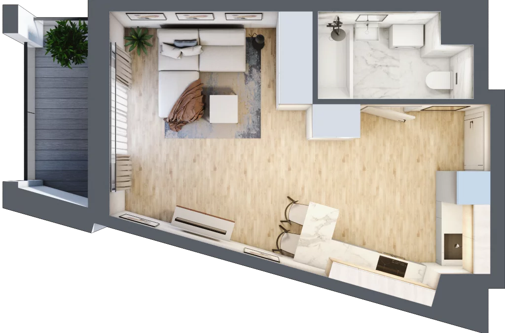 1 pokój, mieszkanie 29,69 m², piętro 1, oferta nr I-A1, Industria II, Bydgoszcz, Bocianowo, ul. Rycerska 22