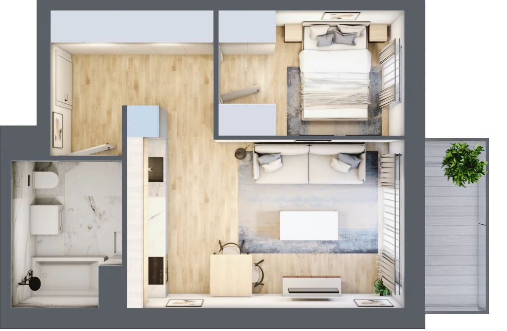 2 pokoje, mieszkanie 38,41 m², piętro 3, oferta nr I-A42, Industria II, Bydgoszcz, Bocianowo, ul. Rycerska 22