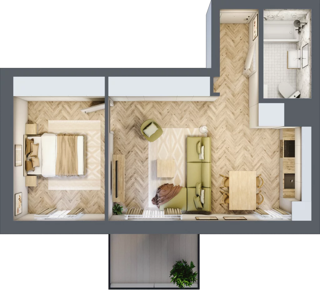 2 pokoje, mieszkanie 45,43 m², piętro 1, oferta nr 2, Balantia, Niemcz, ul. Elizy Orzeszkowej 37