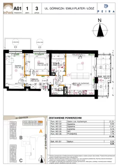 Mieszkanie, 57,48 m², 3 pokoje, piętro 1, oferta nr 1_A01