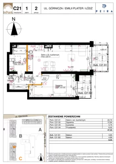 Mieszkanie, 47,33 m², 2 pokoje, piętro 1, oferta nr 131_C21