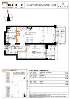 Mieszkanie, 47,33 m², 2 pokoje, piętro 3, oferta nr 154_C44