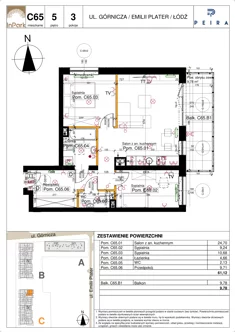 Mieszkanie, 61,12 m², 3 pokoje, piętro 5, oferta nr 175_C65