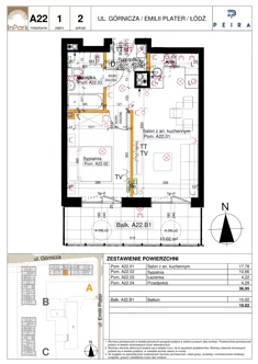 Mieszkanie, 36,95 m², 2 pokoje, piętro 1, oferta nr 22_A22