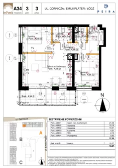 Mieszkanie, 57,66 m², 3 pokoje, piętro 3, oferta nr 34_A34