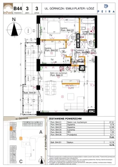 Mieszkanie, 75,65 m², 3 pokoje, piętro 3, oferta nr 84_B44