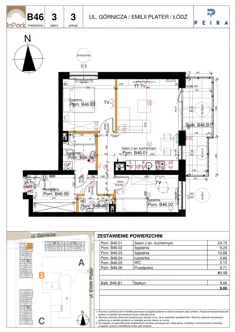 Mieszkanie, 61,12 m², 3 pokoje, piętro 3, oferta nr 86_B46