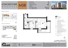 Mieszkanie, 43,75 m², 2 pokoje, piętro 1, oferta nr B1-58