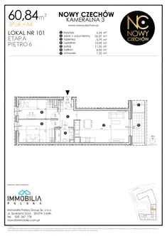 Mieszkanie, 60,84 m², 3 pokoje, piętro 6, oferta nr 101