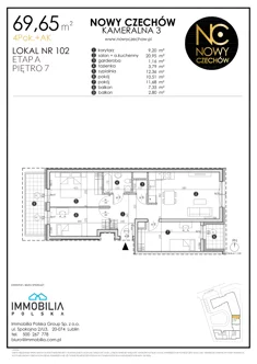 Mieszkanie, 69,65 m², 4 pokoje, piętro 7, oferta nr 102