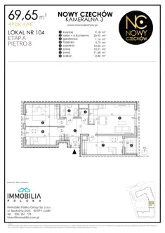 Mieszkanie, 69,65 m², 4 pokoje, piętro 8, oferta nr 104