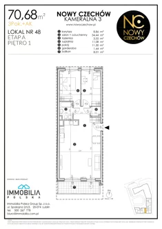 Mieszkanie, 70,68 m², 3 pokoje, piętro 1, oferta nr 48
