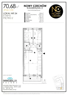Mieszkanie, 70,68 m², 3 pokoje, piętro 2, oferta nr 54