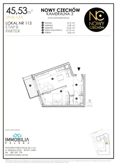 Mieszkanie, 45,53 m², 2 pokoje, parter, oferta nr 113
