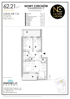 Mieszkanie, 62,21 m², 3 pokoje, piętro 1, oferta nr 116