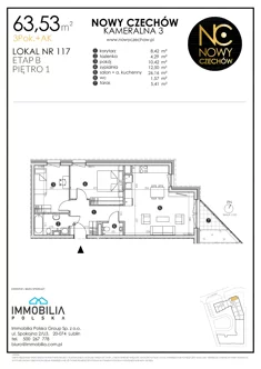 Mieszkanie, 63,53 m², 3 pokoje, piętro 1, oferta nr 117