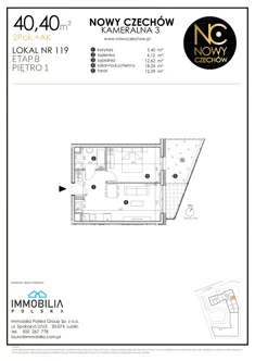 Mieszkanie, 40,40 m², 2 pokoje, piętro 1, oferta nr 119