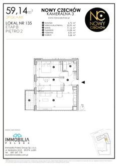 Mieszkanie, 59,14 m², 3 pokoje, piętro 2, oferta nr 135