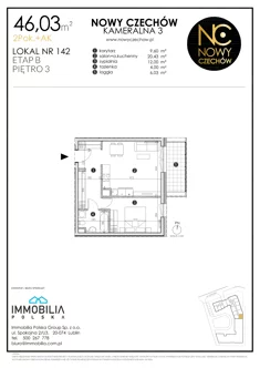 Mieszkanie, 46,03 m², 2 pokoje, piętro 3, oferta nr 142