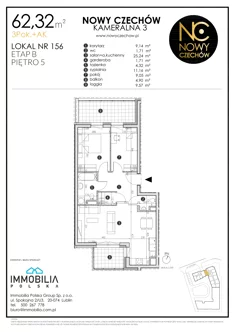 Mieszkanie, 62,32 m², 3 pokoje, piętro 5, oferta nr 156