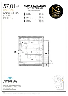 Mieszkanie, 57,01 m², 3 pokoje, piętro 5, oferta nr 160