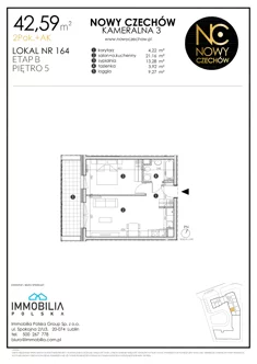 Mieszkanie, 42,59 m², 2 pokoje, piętro 5, oferta nr 164