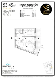 Mieszkanie, 53,45 m², 3 pokoje, piętro 6, oferta nr 171