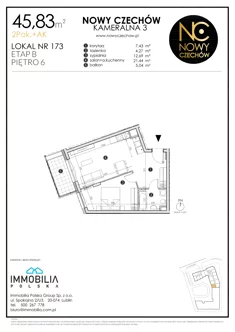 Mieszkanie, 45,83 m², 2 pokoje, piętro 6, oferta nr 173