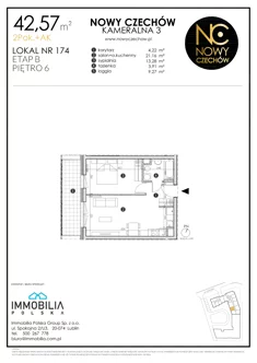 Mieszkanie, 42,57 m², 2 pokoje, piętro 6, oferta nr 174