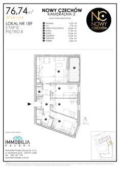 Mieszkanie, 76,74 m², 4 pokoje, piętro 8, oferta nr 189