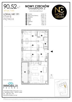 Mieszkanie, 90,52 m², 4 pokoje, piętro 8, oferta nr 191