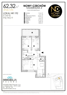 Mieszkanie, 62,32 m², 3 pokoje, piętro 9, oferta nr 192