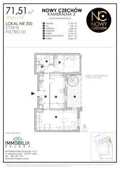 Mieszkanie, 71,51 m², 3 pokoje, piętro 10, oferta nr 200