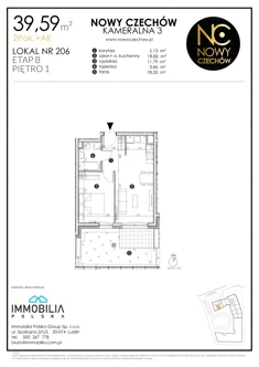 Mieszkanie, 39,59 m², 2 pokoje, piętro 1, oferta nr 206