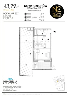 Mieszkanie, 43,79 m², 2 pokoje, piętro 1, oferta nr 207